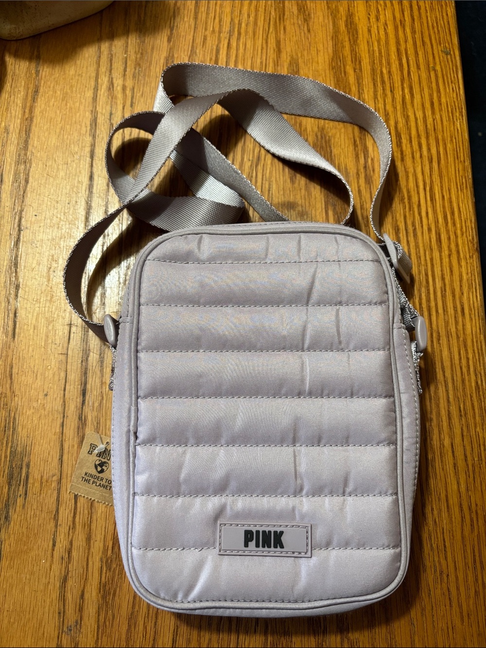 PINK Victoria's Secret Quilted Crossbody Messenger Bag - Light Gray